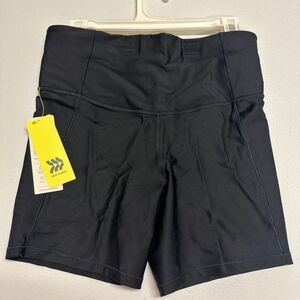 All In Motion Women's Large Black Athletic Bike Shorts Drawstring Pockets NWT